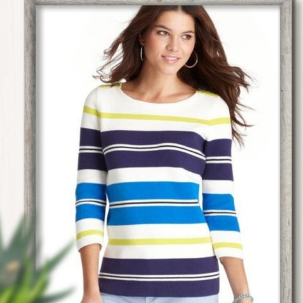 Loft Striped Cotton Zipper Detail Sweater